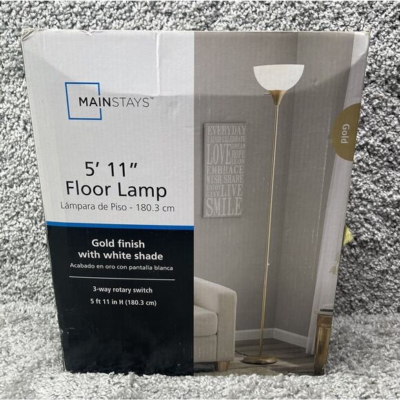 Mainstays Gold Finish Floor Lamp 5' 11" Three Way Rotary Switch Home Decor New - Picture 1 of 9
